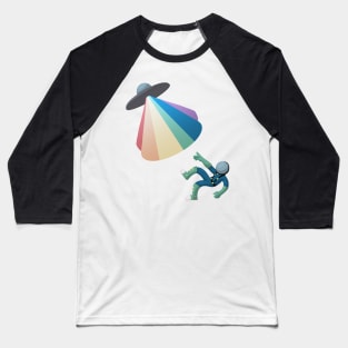 Rainbow Alien Abducting a Blue Astronaut Baseball T-Shirt